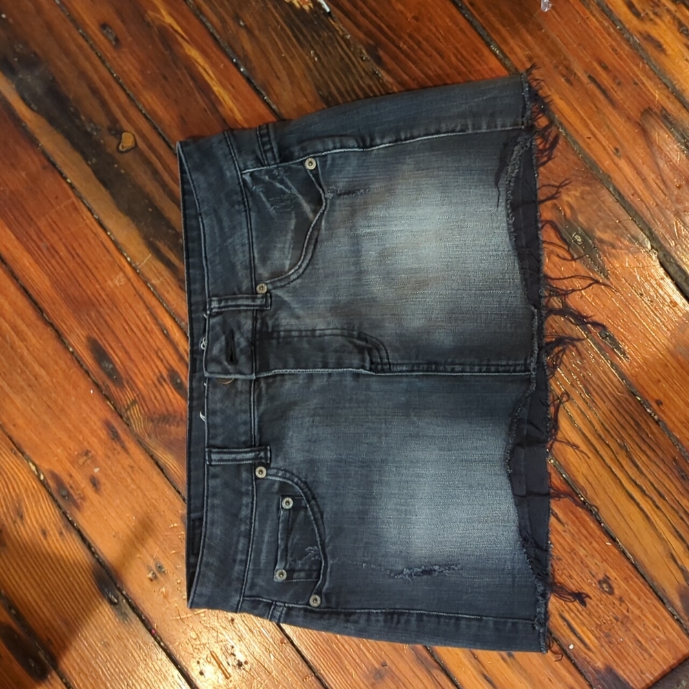 Faded black jean mini skirt, stretchy
